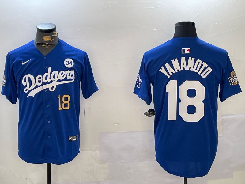 Men Los Angeles Dodgers #18 Yamamoto Blue Game 2024 Nike MLB Jersey style 11211->los angeles dodgers->MLB Jersey